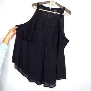 Torrid Size 2 (2X) Black Drape Lace Keyhole Zip Lace Scoop Neck.